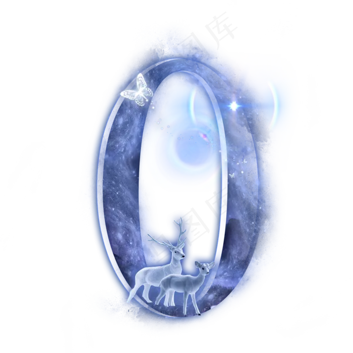 星空麋鹿数字0(2000*2000px 	      )psd模版下载