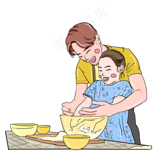 父亲节卡通手绘父女做饭造型