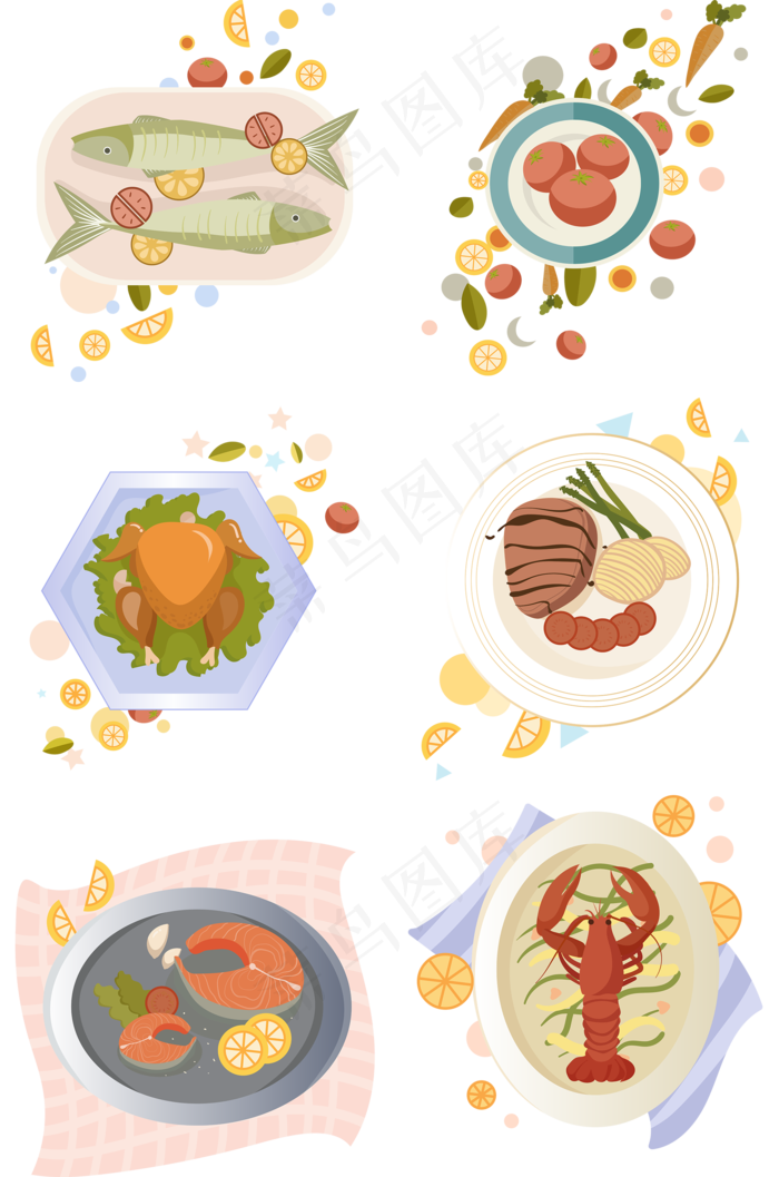 美食大全鱼虾蟹牛扒烤鸡三文鱼龙(2000X3020(DPI:300))psd模版下载