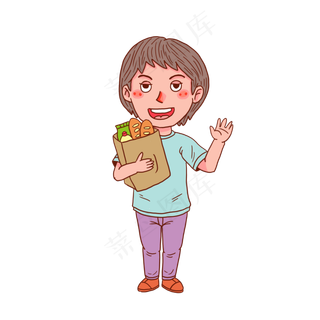 六一儿童节购物买食物女孩