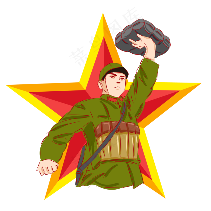 红色革命手绘董存瑞(2000*2000px 300 dpi )ai矢量模版下载