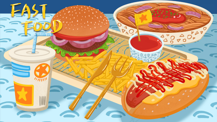 美食汉堡薯条快餐(2880*1620px 300 dpi )