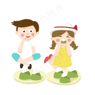 一起吃粽子的两个小朋友