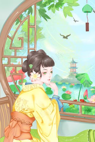 赏花节少女湖边赏荷花