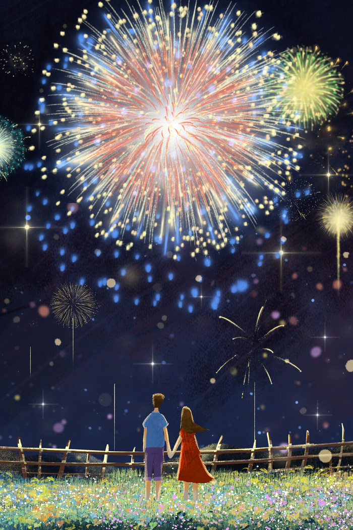 情人节浪漫烟花星空治愈系