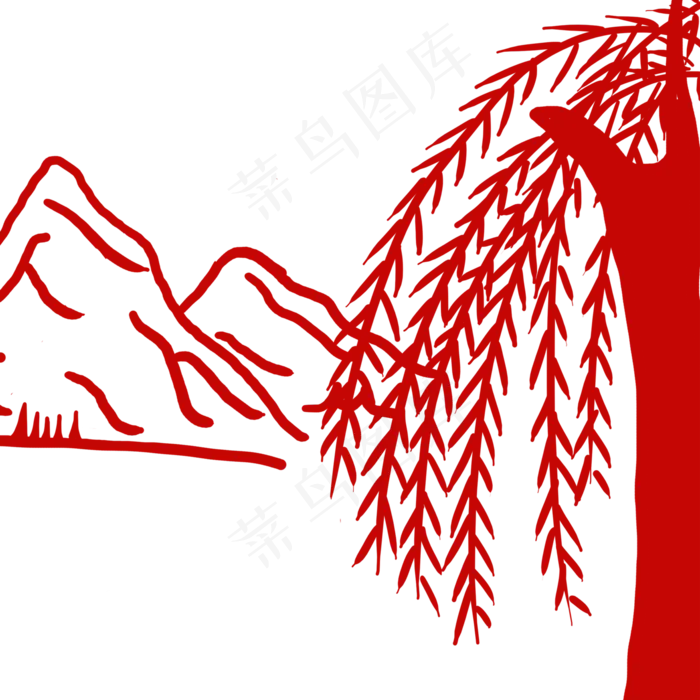 红色山水窗花卡通png素材(2000X2000(DPI:150))psd模版下载