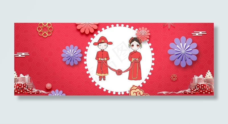 红色喜庆剪纸天猫婚博会海报背景
