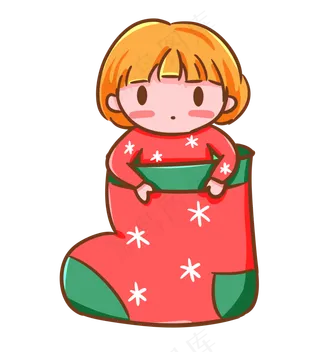 圣诞节平安夜可爱手绘女孩圣诞袜,免抠元素