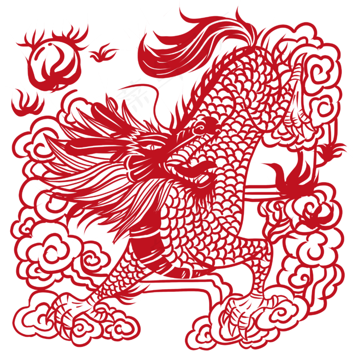 中国风红色麒麟窗花剪纸,免抠元素(3000*3000px 300 dpi )psd模版下载