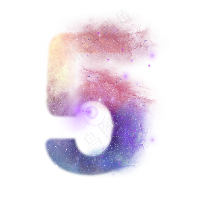 创意星空蓝色红色数字5,免抠元素艺术字