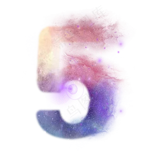 创意星空蓝色红色数字5,免抠元素艺术字