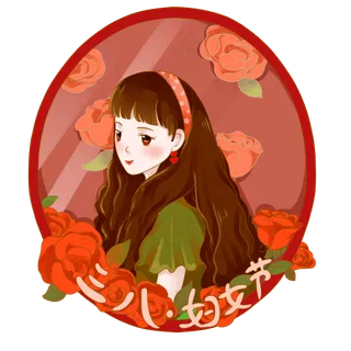 三八妇女节红色玫瑰女孩PNG素材