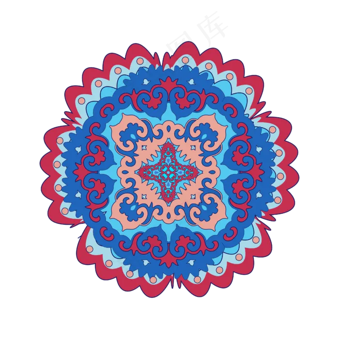 矢量手绘蓝色红色花纹ai矢量模版下载