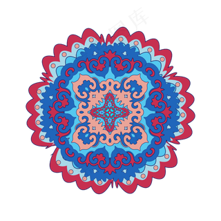 矢量手绘蓝色红色花纹