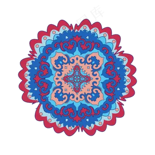 矢量手绘蓝色红色花纹