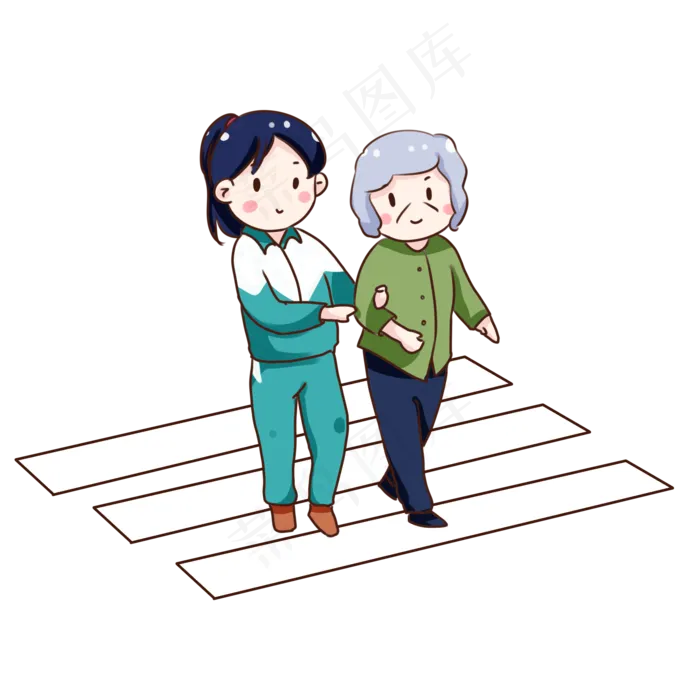手绘卡通扶老人过马路,免抠元素(2000*2000px 300 dpi )psd模版下载