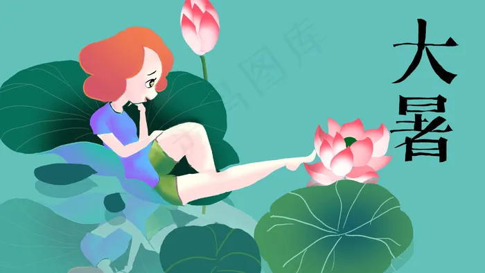 荷叶荷花主题手绘(2880*1620px 300 dpi )psd模版下载