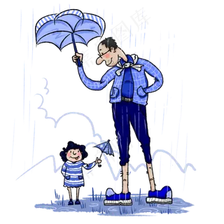 夸张父女撑伞免抠元素