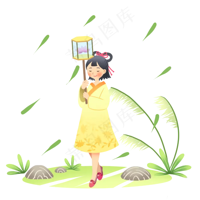 中元节拿着灯笼女孩,免抠元素(3000X3000(DPI:300))psd模版下载