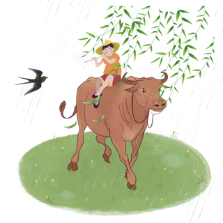 水牛清明牧童绿柳燕子PNG节气农历,免抠元素