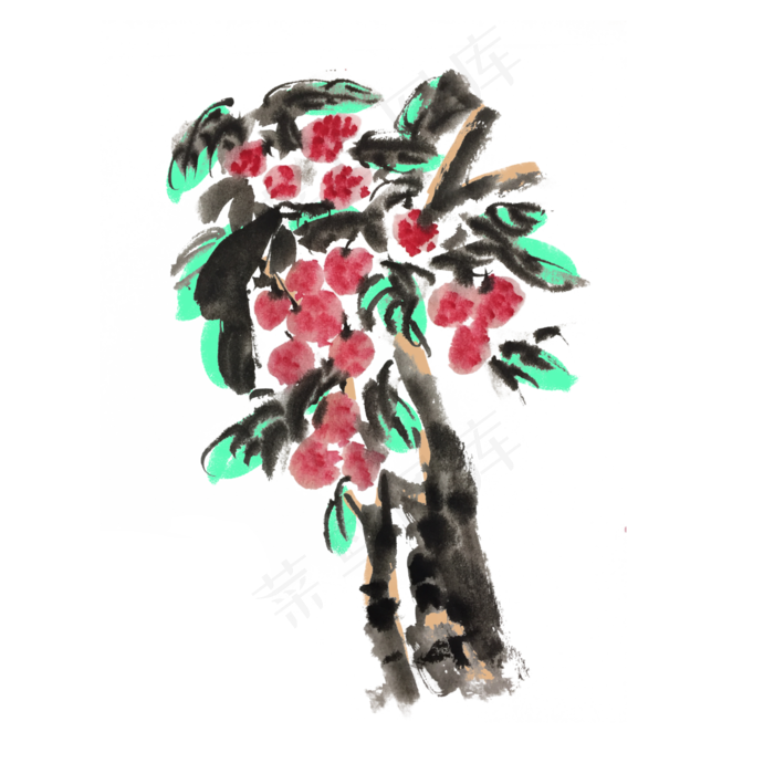 水墨风荔枝树装饰图(3543X4724(DPI:150))psd模版下载