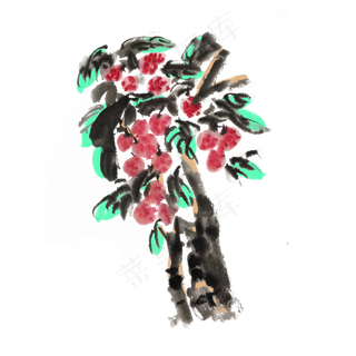 水墨风荔枝树装饰图