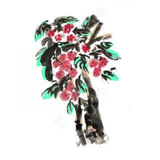 水墨风荔枝树装饰图