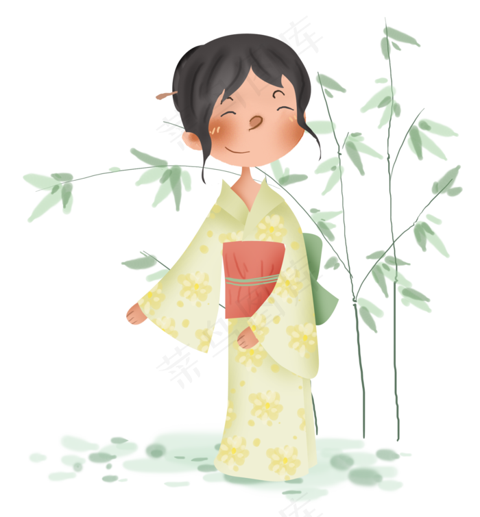 春天竹子旁的和服少女(2000X2158(DPI:299))psd模版下载