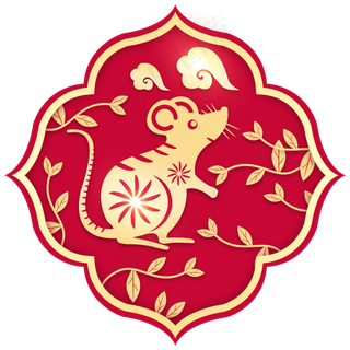 红色烫金鼠年剪纸,免抠元素