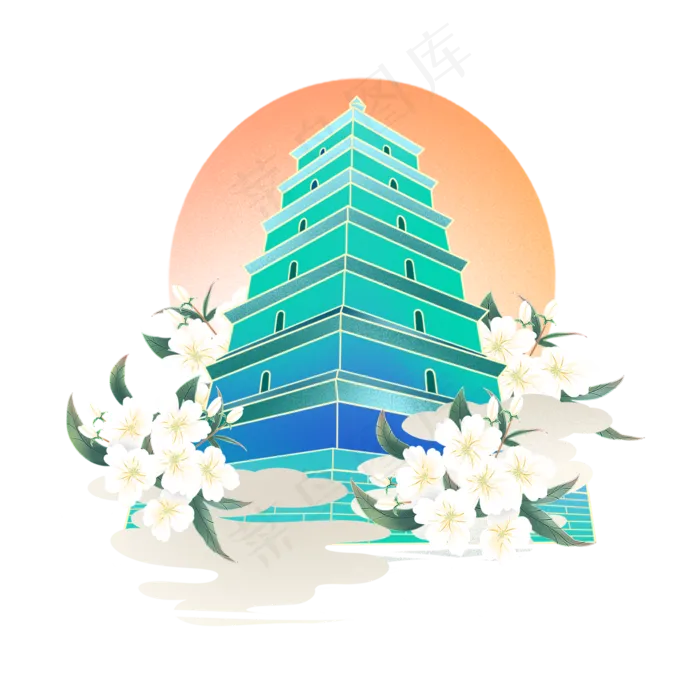 春暖花开国潮大雁塔(2000X2000(DPI:96))psd模版下载