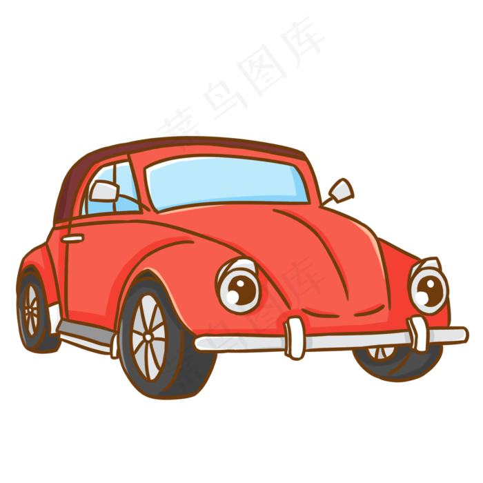 卡通拟人Q版红色古董汽车老爷车,免抠元素