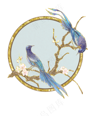 国潮七夕烫金喜鹊边框