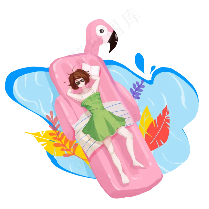 小暑乘凉游泳女孩(3000X3000(DPI:300))psd模版下载