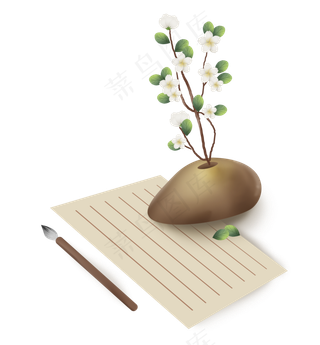 古风花艺和纸张,免抠元素