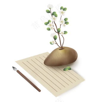 古风花艺和纸张,免抠元素