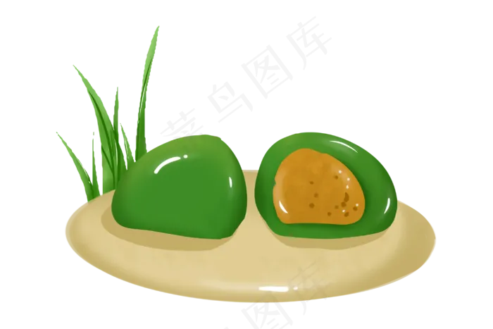 一对绿色青团子插图(3000X2000(DPI:350))psd模版下载