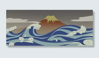 日本富士山手绘海上富士山