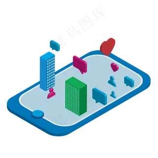 2.5D轴侧立面风格手机聊天,免抠元素