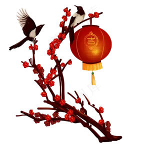 喜上眉梢花灯喜鹊梅花免抠元素