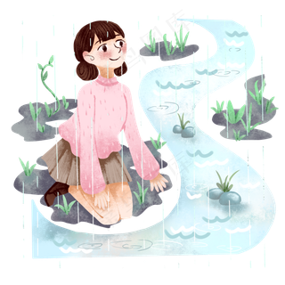 谷雨看雨景的女孩