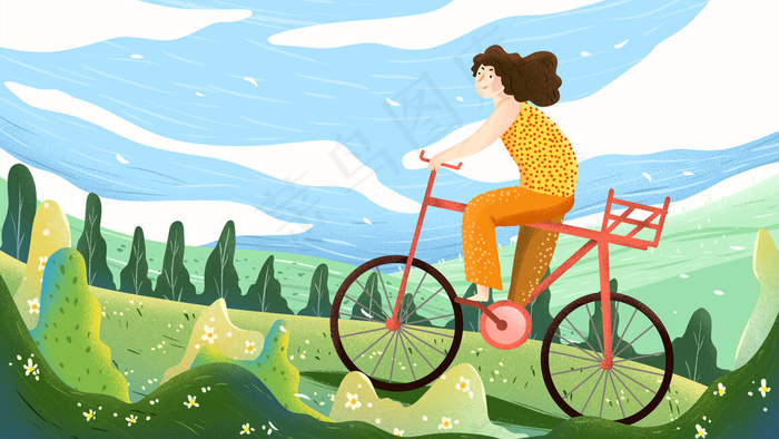 小清新春天五一出游骑单车