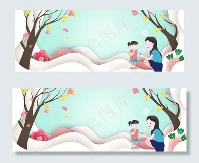 手绘微立体母亲节花卉banner