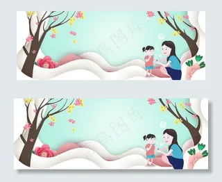 手绘微立体母亲节花卉banner