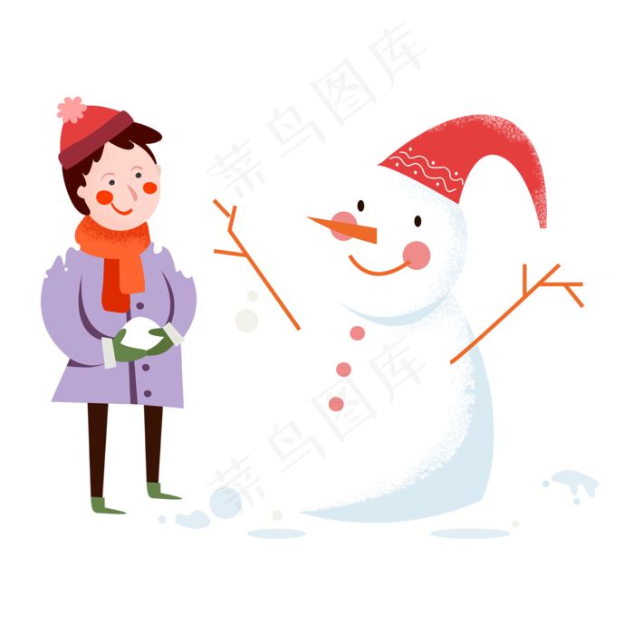 扁平冬季圣诞节堆雪人,免抠元素