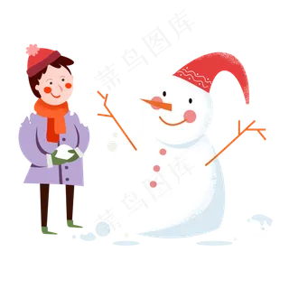 扁平冬季圣诞节堆雪人,免抠元素