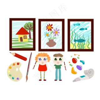 卡通画画的儿童矢量素材