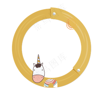 矢量卡通扁平化木纹天马圆形边框