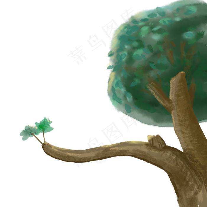 水彩手绘绿色大树