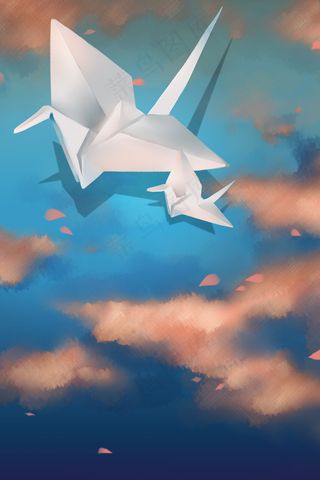 夏昼湖中的纸鹤剪影