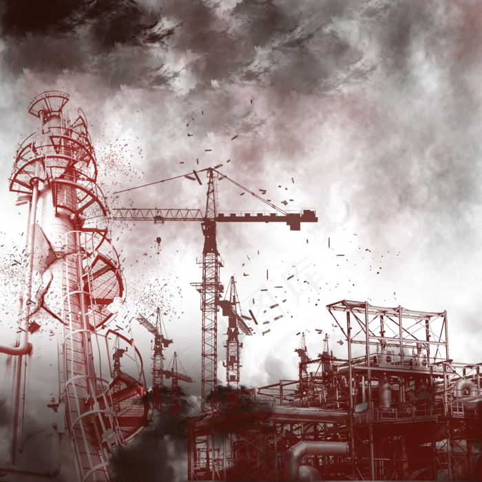 地震打雷闪电乌云建筑倒塌效果素,免抠元素(2000X2000(DPI:300))psd模版下载